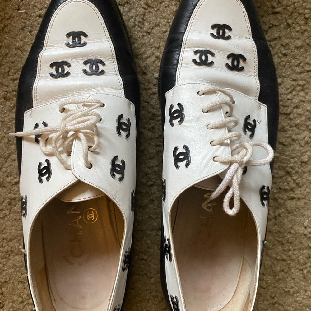 Chanel spats, not sure if authentic. Black and white leather with Embossing